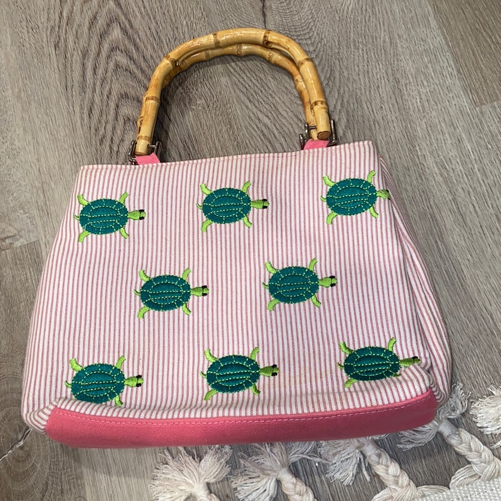 Vintage Striped Turtle Wooden Handle Mini Bag - Picture 1 of 6